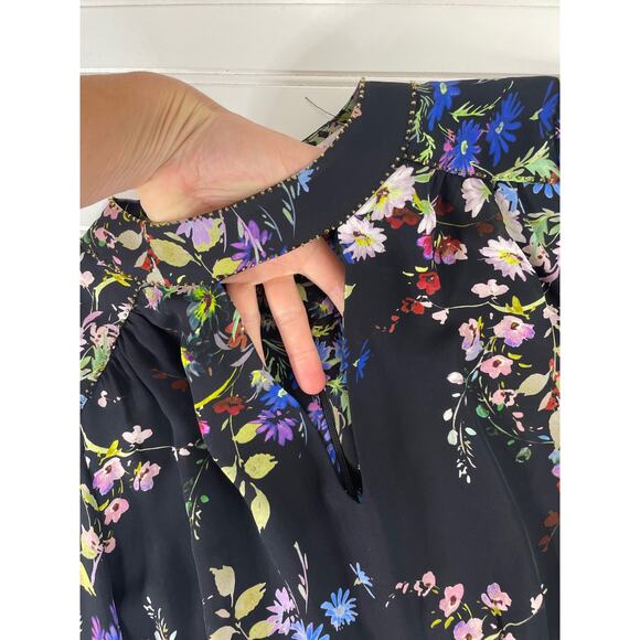 Parker Silk Ruffle Chrissy Floral Mini Dress Multicolor Keyhole Neck Silk Size M - Picture 10 of 10